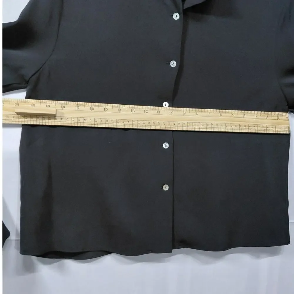 CARMEN Marc Valvo Black Button-Up Blouse Solid Long Sleeve Women Size 10 - Picture 6 of 7